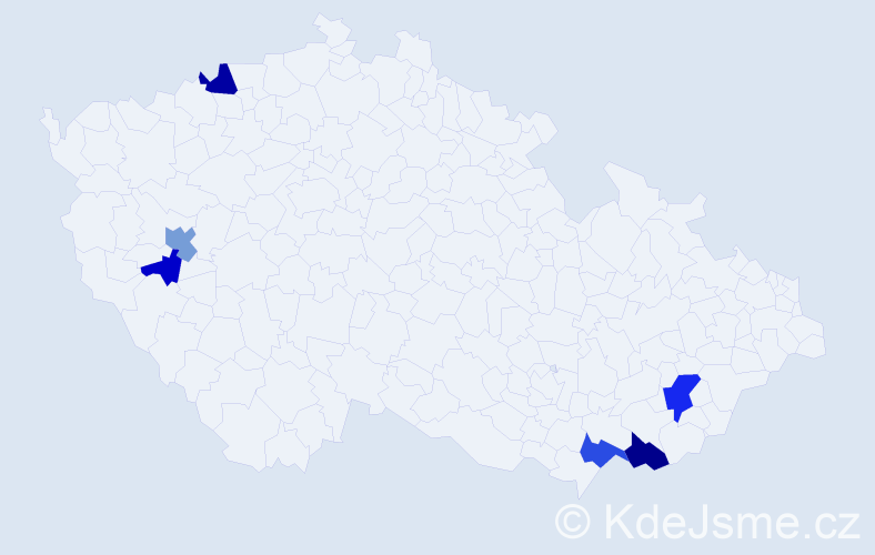 Příjmení: 'Kuchárková', počet výskytů 12 v celé ČR