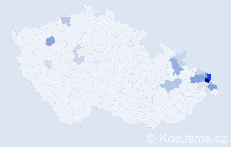 Příjmení: 'Mojová', počet výskytů 79 v celé ČR