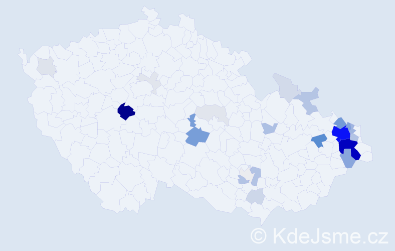 Příjmení: 'Hranický', počet výskytů 137 v celé ČR