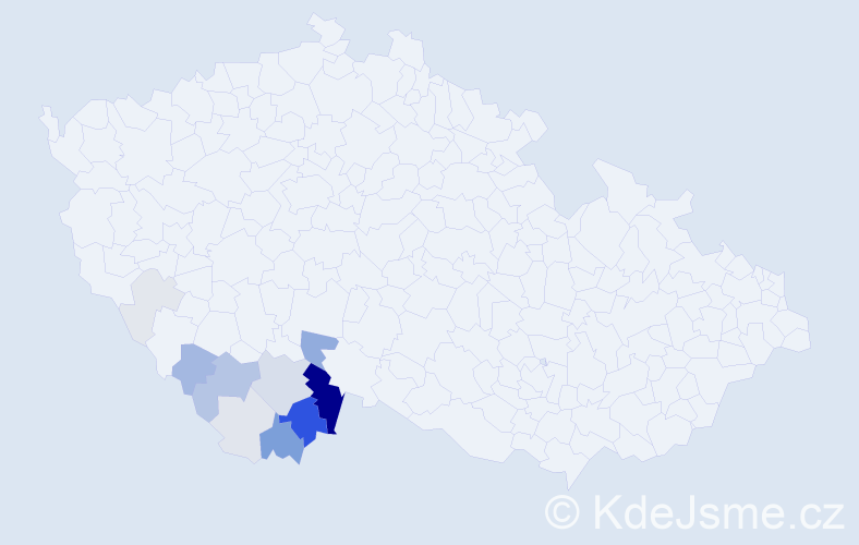 Příjmení: 'Kanděrová', počet výskytů 44 v celé ČR