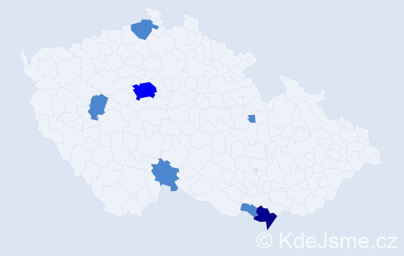Příjmení: 'Časný', počet výskytů 10 v celé ČR