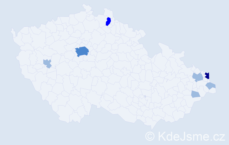 Příjmení: 'Saček', počet výskytů 13 v celé ČR