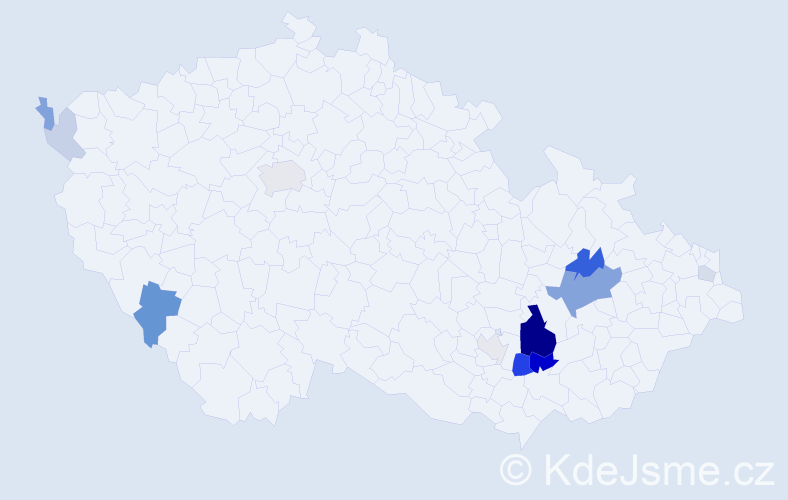 Příjmení: 'Poč', počet výskytů 35 v celé ČR