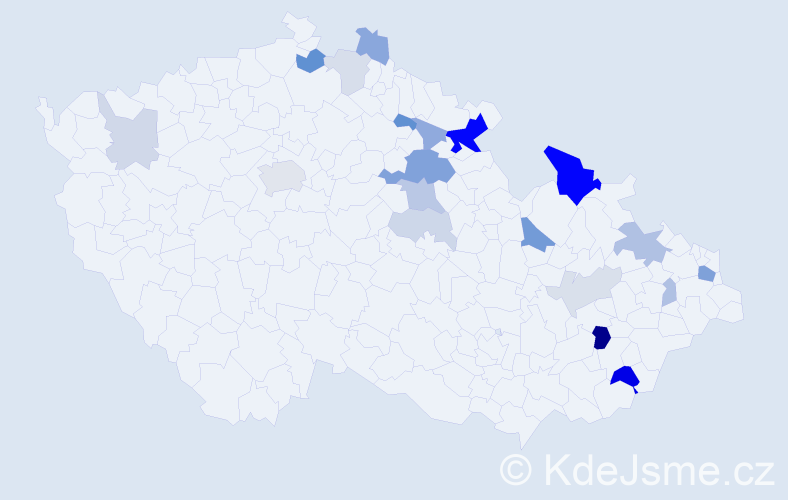 Příjmení: 'Kudelka', počet výskytů 51 v celé ČR