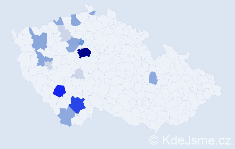 Příjmení: 'Prušák', počet výskytů 64 v celé ČR