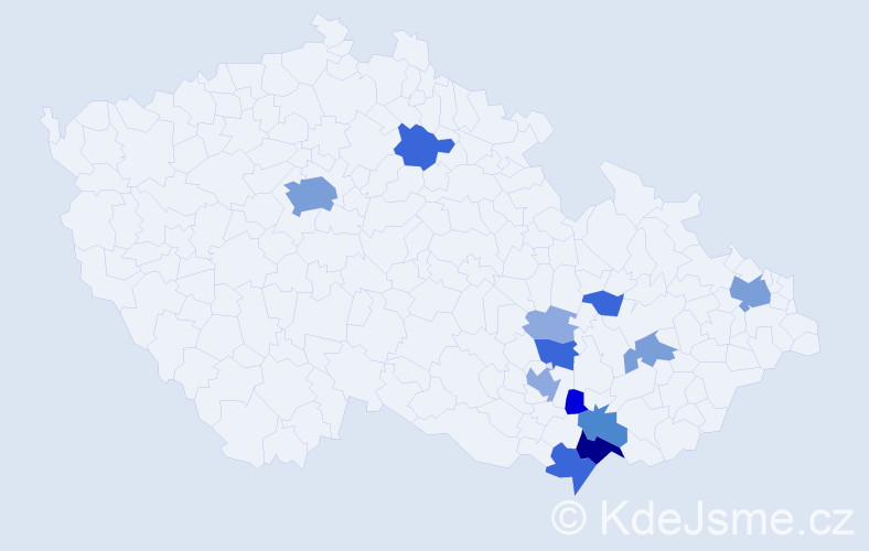 Příjmení: 'Knésl', počet výskytů 40 v celé ČR