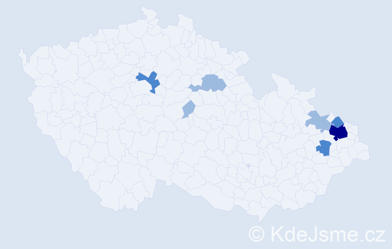 Příjmení: 'Hvizdáková', počet výskytů 13 v celé ČR