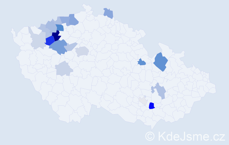 Příjmení: 'Kousek', počet výskytů 53 v celé ČR