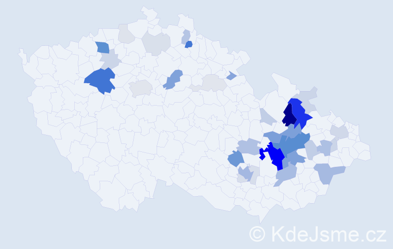 Příjmení: 'Dokládal', počet výskytů 128 v celé ČR