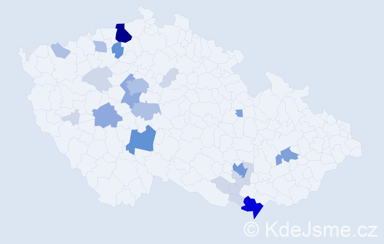 Příjmení: 'Puc', počet výskytů 75 v celé ČR