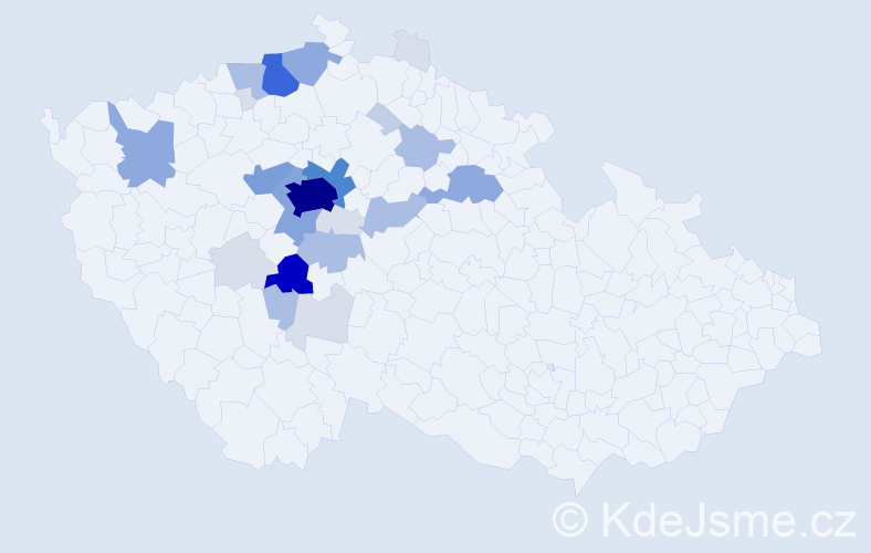 Příjmení: 'Kváča', počet výskytů 107 v celé ČR