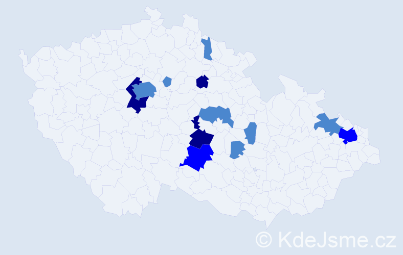 Příjmení: 'Prajslerová', počet výskytů 20 v celé ČR
