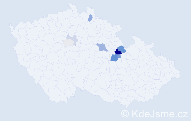 Příjmení: 'Paukrtová', počet výskytů 18 v celé ČR