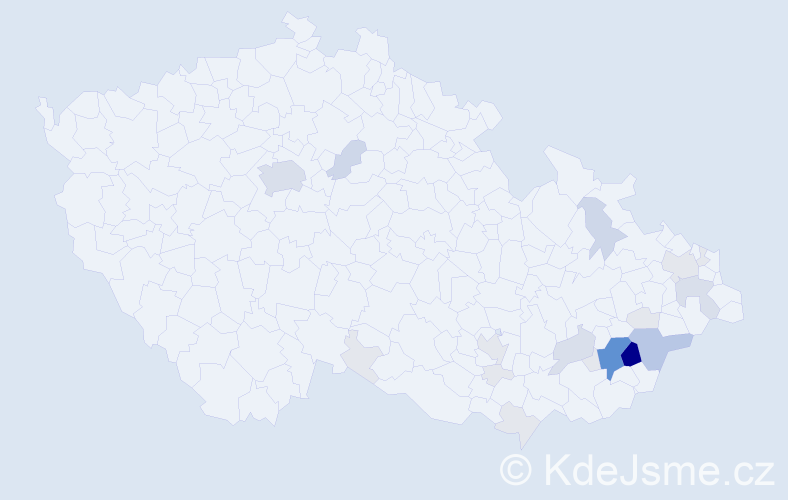 Příjmení: 'Vajďáková', počet výskytů 87 v celé ČR