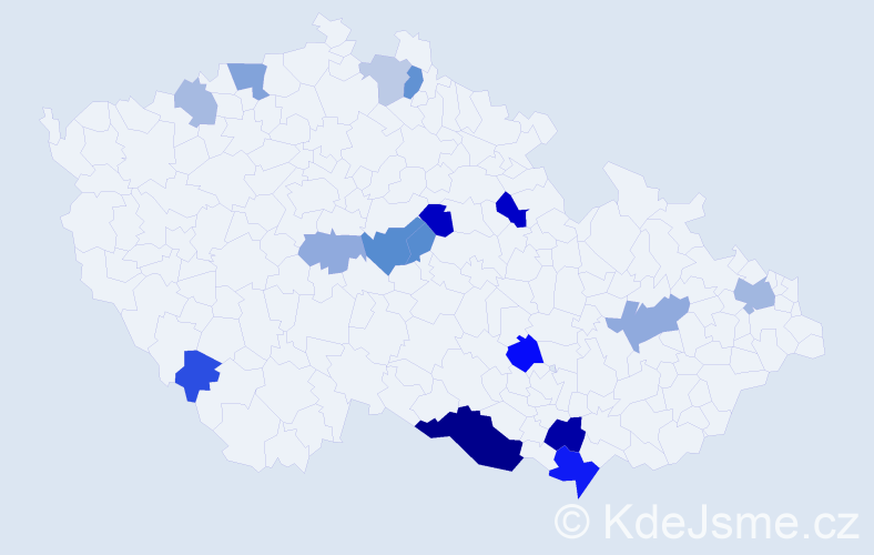 Příjmení: 'Ptačovská', počet výskytů 36 v celé ČR