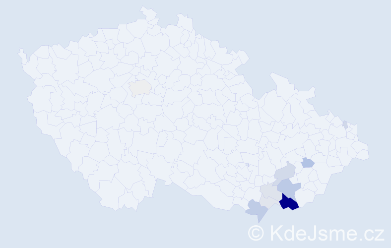 Příjmení: 'Hřibňáková', počet výskytů 34 v celé ČR