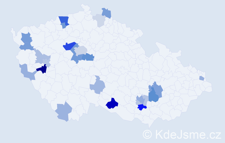 Příjmení: 'Kalla', počet výskytů 66 v celé ČR