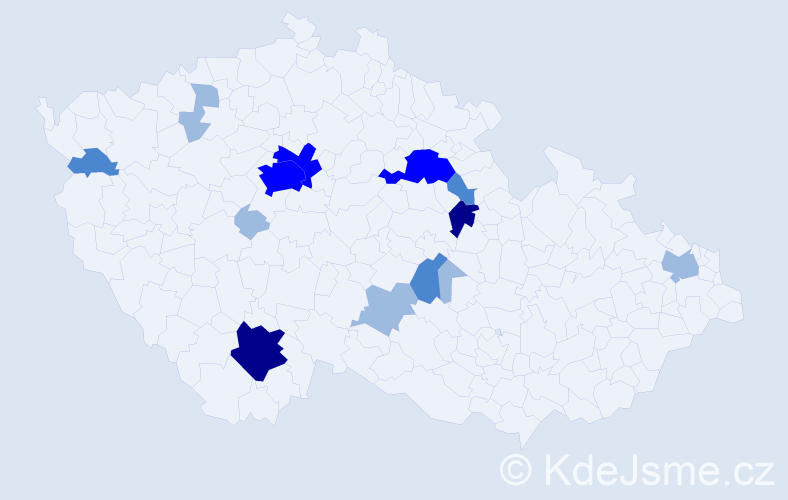 Příjmení: 'Kušnir', počet výskytů 29 v celé ČR