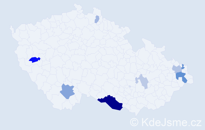 Příjmení: 'Zrun', počet výskytů 25 v celé ČR