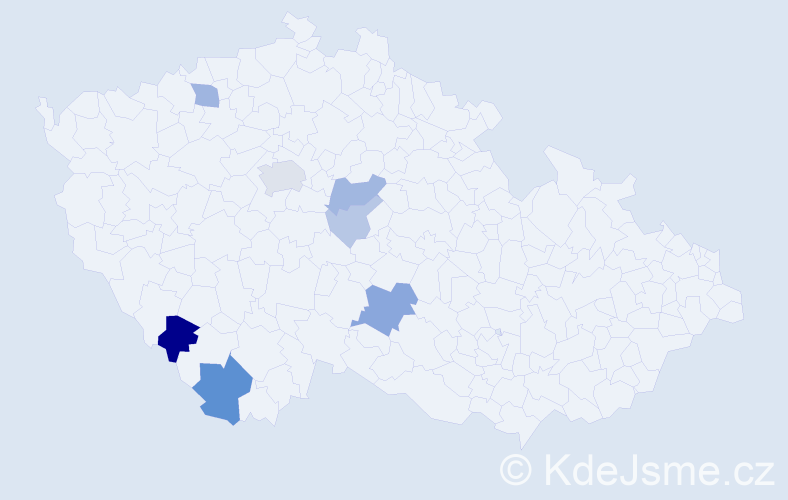 Příjmení: 'Kainc', počet výskytů 18 v celé ČR