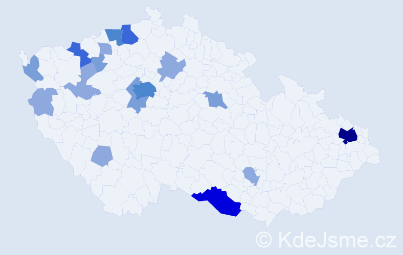 Příjmení: 'Pataky', počet výskytů 43 v celé ČR