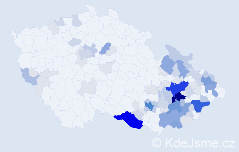 Příjmení: 'Bartoníková', počet výskytů 274 v celé ČR