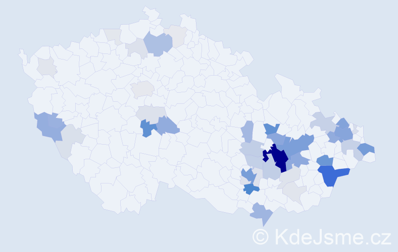 Příjmení: 'Krchňáková', počet výskytů 190 v celé ČR