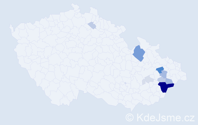 Příjmení: 'Tymrák', počet výskytů 47 v celé ČR