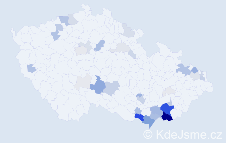 Příjmení: 'Jurčeková', počet výskytů 156 v celé ČR