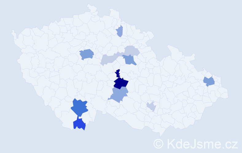 Příjmení: 'Korbela', počet výskytů 40 v celé ČR