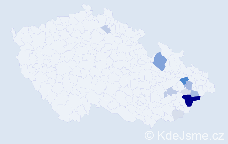 Příjmení: 'Tymrák', počet výskytů 47 v celé ČR