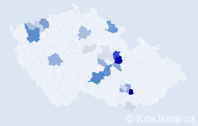 Příjmení: 'Vosmek', počet výskytů 70 v celé ČR