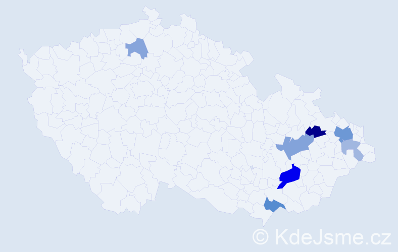 Příjmení: 'Blaž', počet výskytů 16 v celé ČR