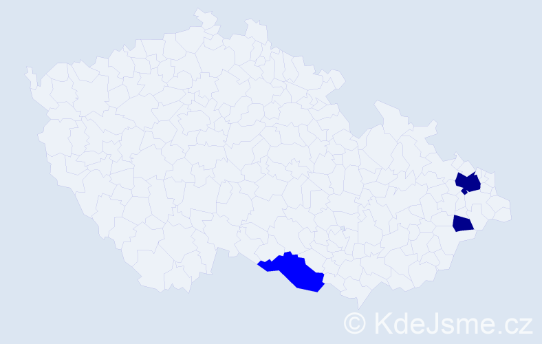 Příjmení: 'Kvača', počet výskytů 5 v celé ČR