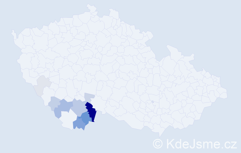 Příjmení: 'Kanděra', počet výskytů 35 v celé ČR