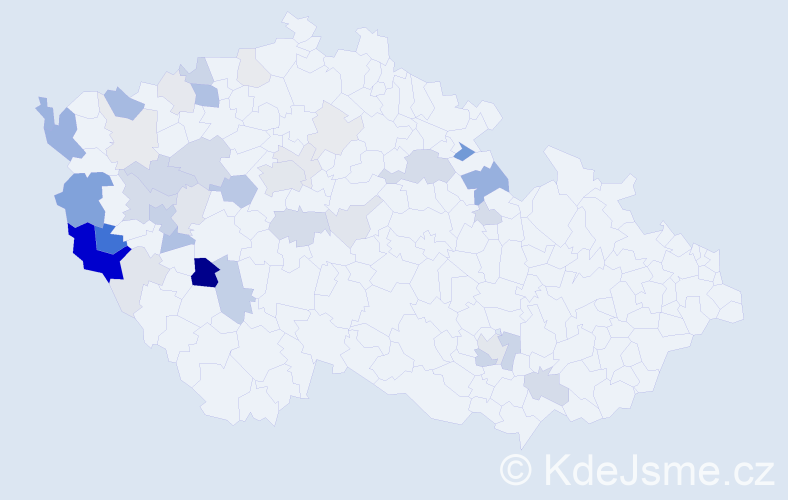 Příjmení: 'Kůst', počet výskytů 125 v celé ČR