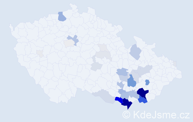 Příjmení: 'Čápková', počet výskytů 139 v celé ČR