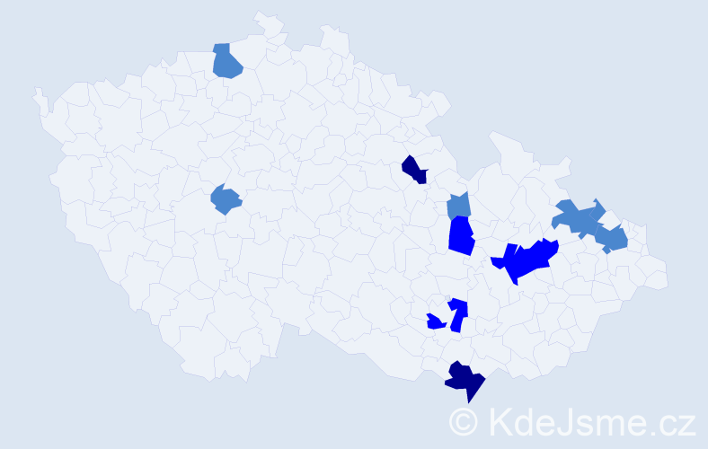 Příjmení: 'Csontos', počet výskytů 18 v celé ČR