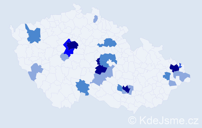 Příjmení: 'Krajinová', počet výskytů 50 v celé ČR