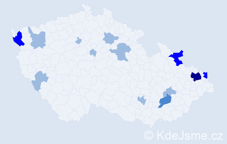 Příjmení: 'Csomor', počet výskytů 24 v celé ČR
