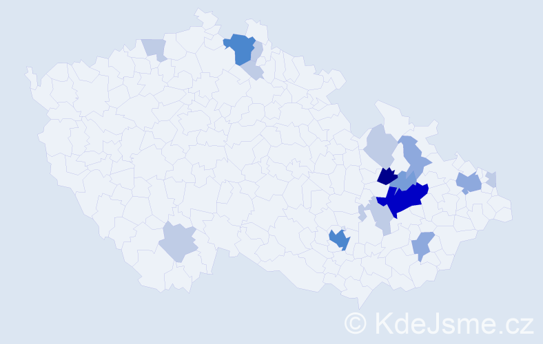 Příjmení: 'Frömelová', počet výskytů 45 v celé ČR
