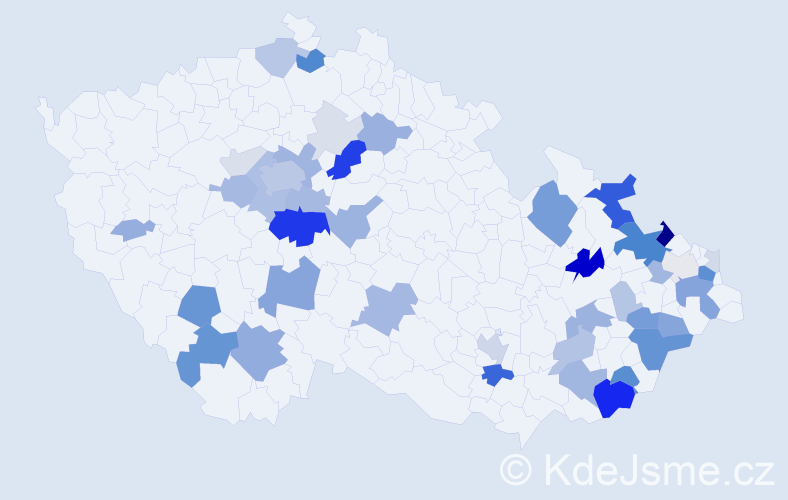 Příjmení: 'Kubelová', počet výskytů 160 v celé ČR