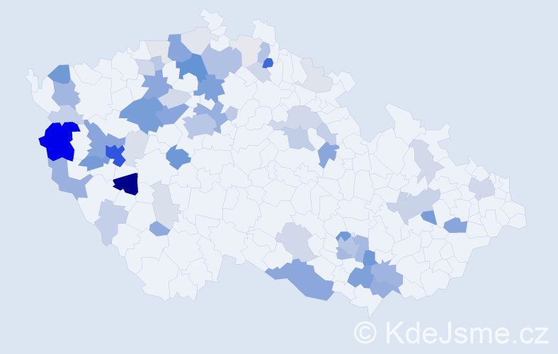 Příjmení: 'Kuchynka', počet výskytů 253 v celé ČR