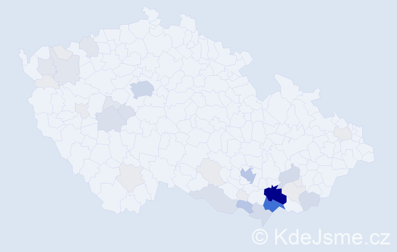 Příjmení: 'Bábíček', počet výskytů 166 v celé ČR