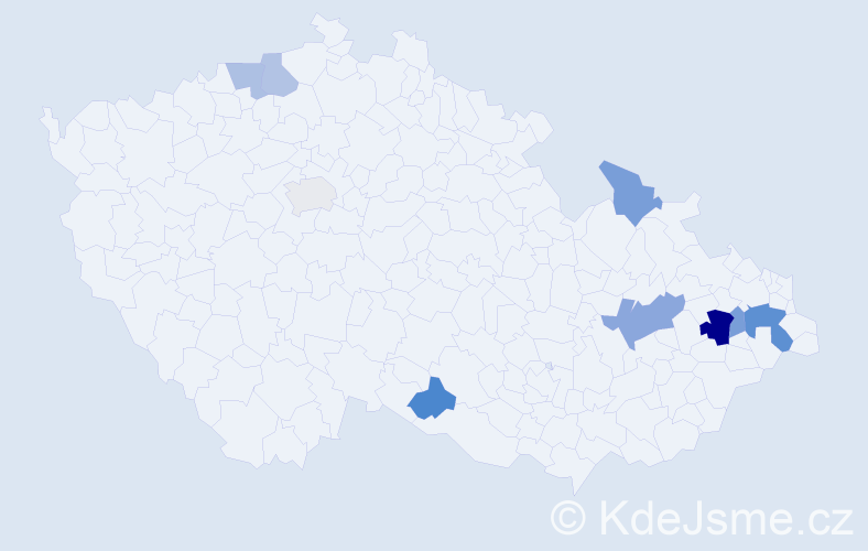 Příjmení: 'Bukor', počet výskytů 15 v celé ČR