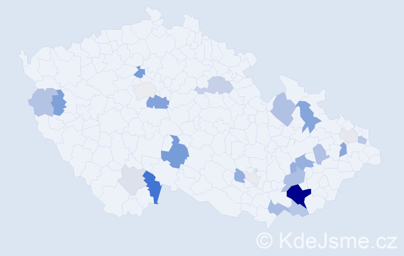 Příjmení: 'Kostelníčková', počet výskytů 55 v celé ČR