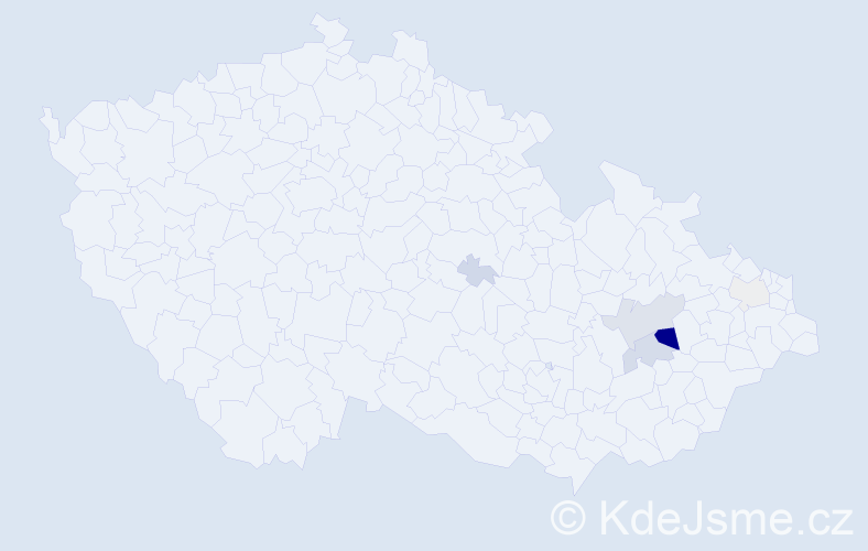 Příjmení: 'Pacáček', počet výskytů 19 v celé ČR