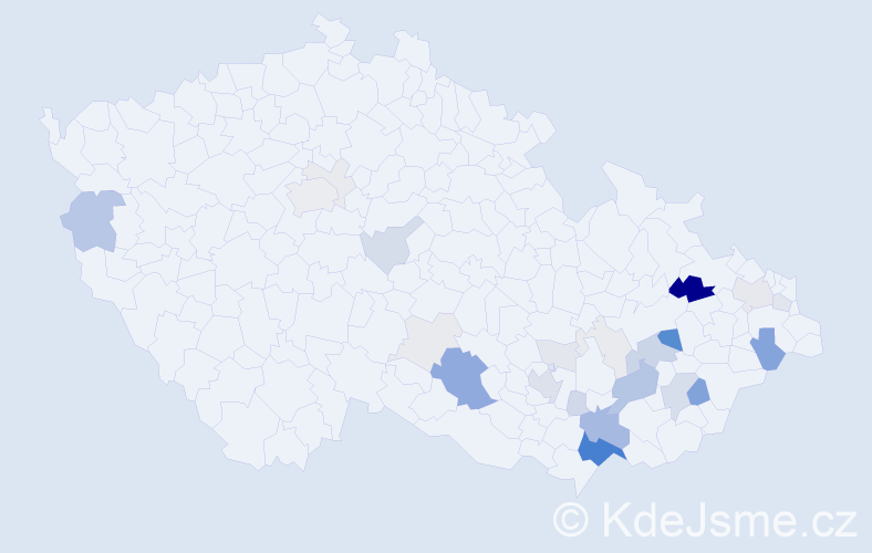 Příjmení: 'Kopl', počet výskytů 103 v celé ČR