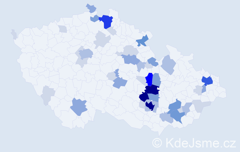 Příjmení: 'Cvrkal', počet výskytů 154 v celé ČR