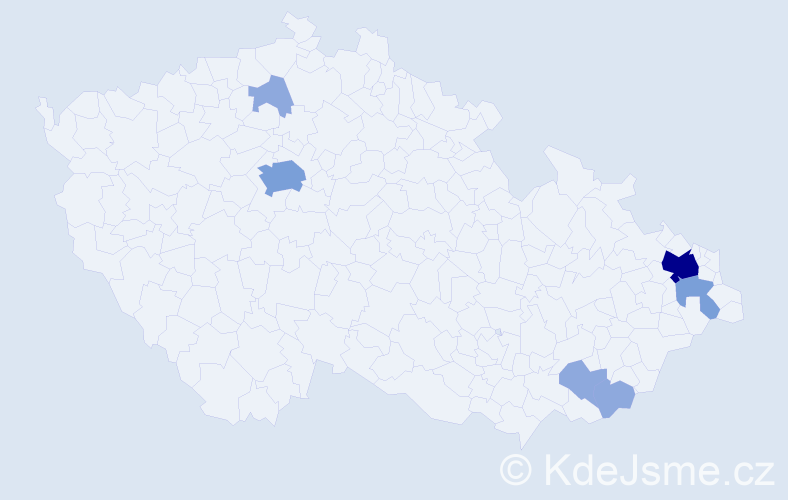 Příjmení: 'Kanyza', počet výskytů 14 v celé ČR